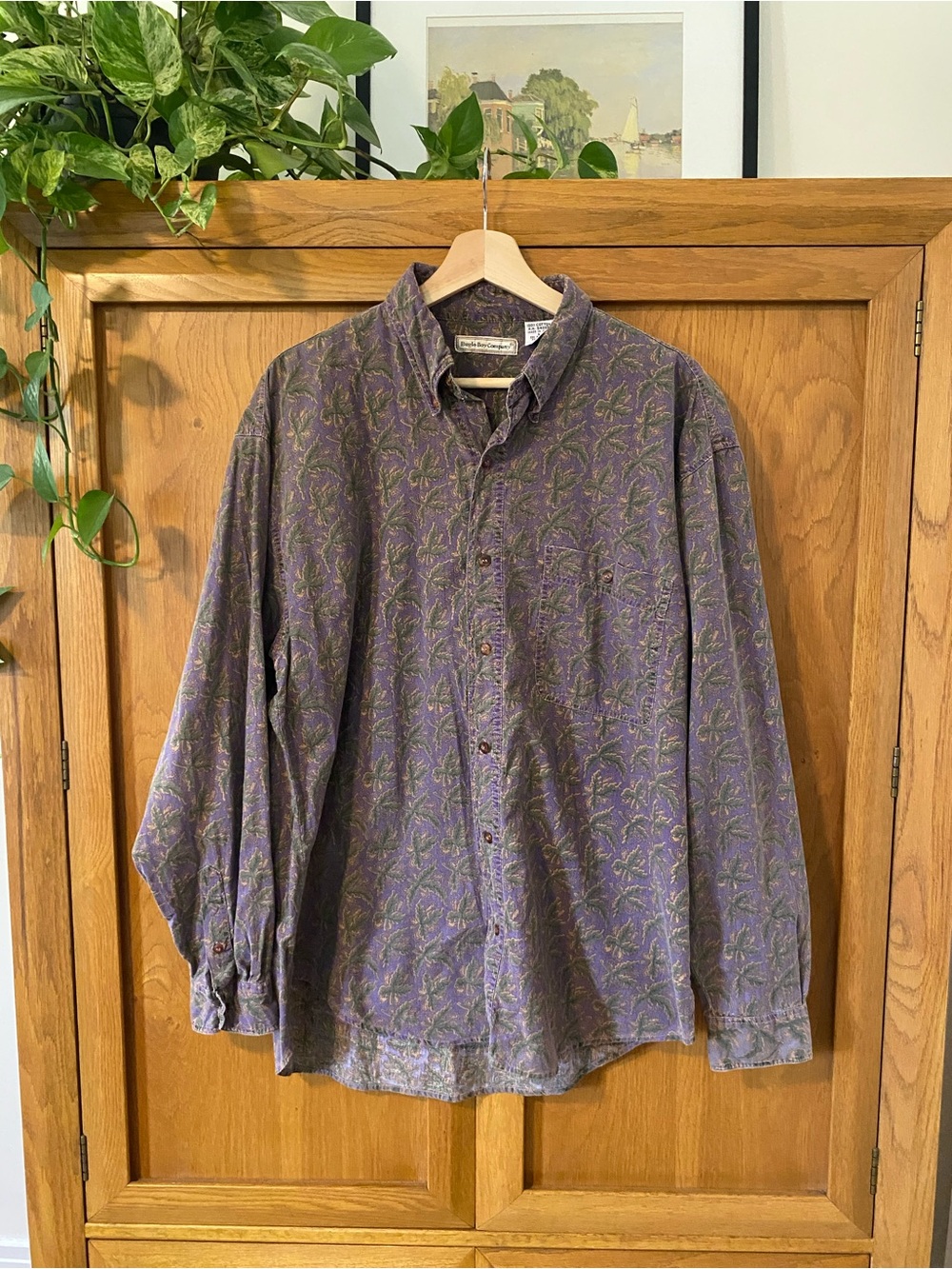 Vintage Bugle Boy Purple Palm-Print Button-Down Shirt